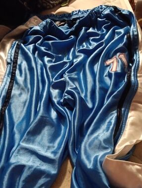 STARTER Blue Satin Athletic Pants with Black Trim